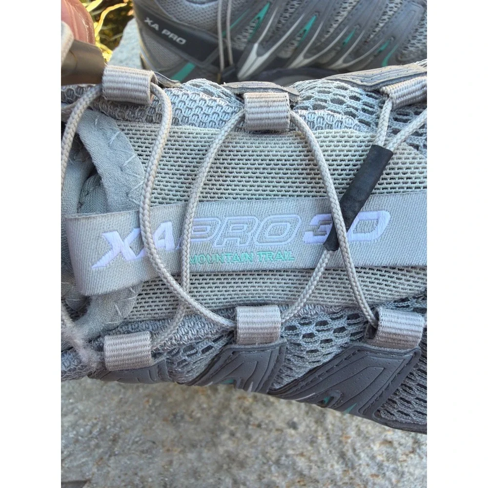 Salomon XA Pro 3D Mens 7.5 Grey Teal Mountain Trail Running Shoes 356811